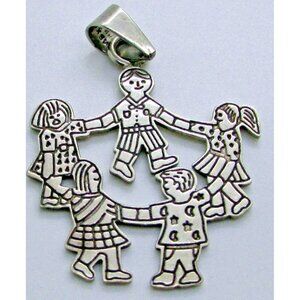 Taxco Sterling Silver Pendant Circle Of Friends Children Teacher Mother